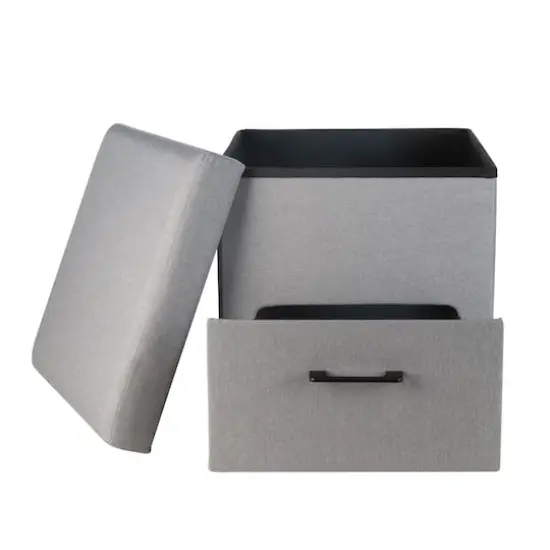 Simplify Gray Collapsible Storage Ottoman with Drawer {9}