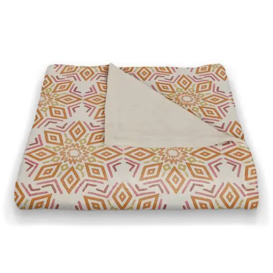 Beige & Pink Medallion Fleece Throw Blanket {3}
