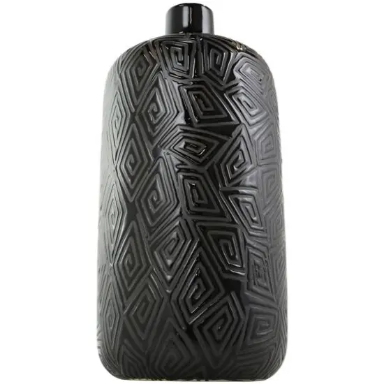 15" Black Geometric Etched Ceramic Vase {3}