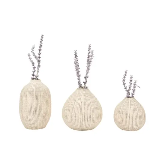 Hello Honey&reg; White Stoneware Vases with Textured Black Polka Dots Set {10}