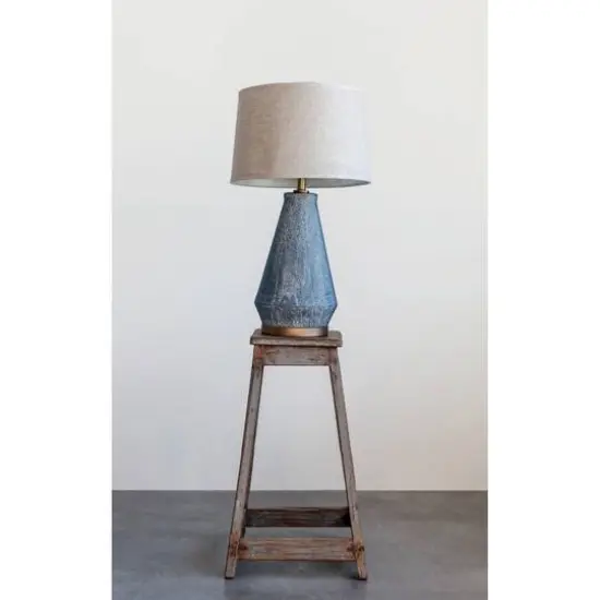 Hello Honey&reg; Textured Blue Glaze Ceramic Table Lamp with Natural Linen Shade {3}