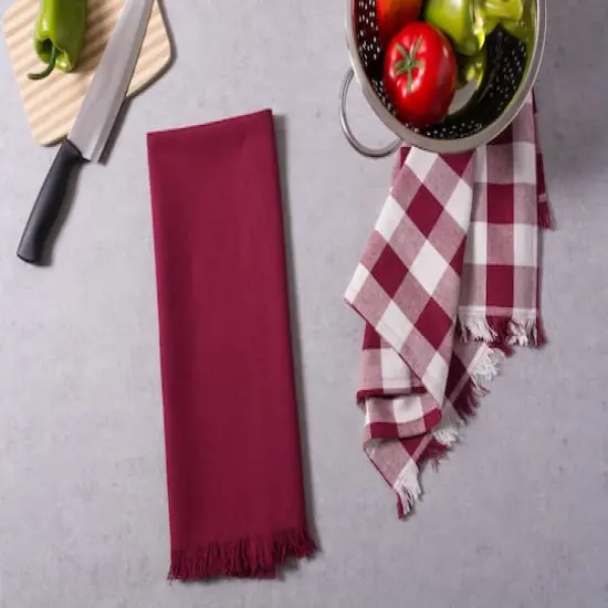 DII&reg; Assorted Wine Heavyweight Fringed Dishtowel (Set of 4) {3}