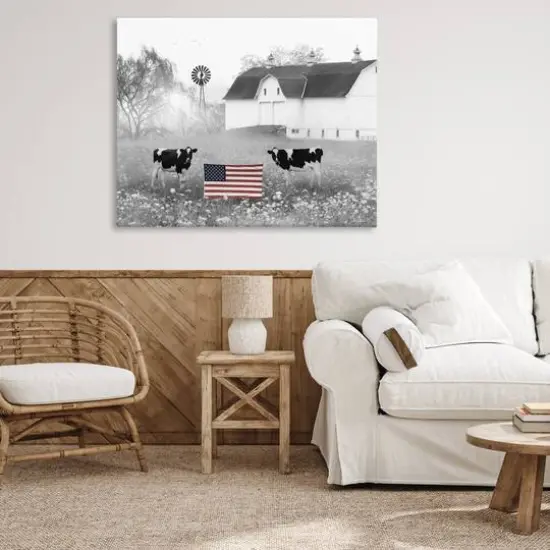 Stupell Industries Americana Barn Country Cows Flag Canvas Wall Art {3}