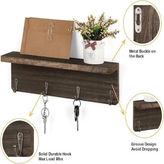 NEX&trade; 16" Rustic Brown Coat Rack with Hooks {4}