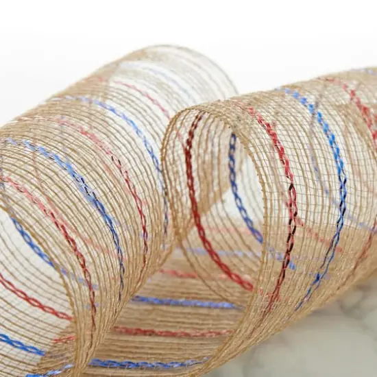 10" x 19ft. Red, Tan & Blue Striped Mesh by Celebrate It&trade; {3}
