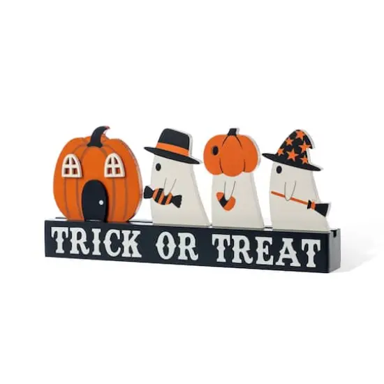 Glitzhome® 12"L Halloween Wooden TRICK OR TREAT Pumpkin & Ghosts Table Decor {7}