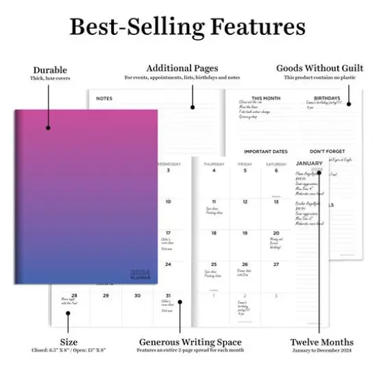 TF Publishing Medium 2024 Pink & Periwinkle Monthly Planner {3}