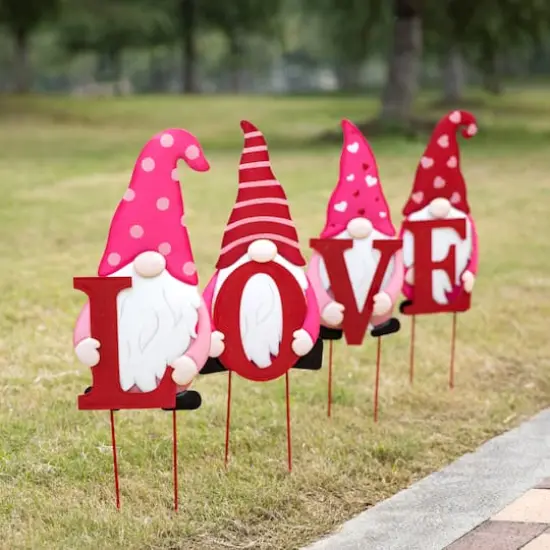 Glitzhome&reg; 24" Metal Valentine's LOVE Gnome Yard Stake & Hanging Sign {5}