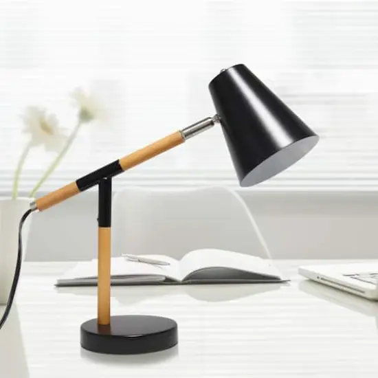 Simple Designs 16.7" Wooden Pivot Desk Lamp Matte Black and Wood {5}