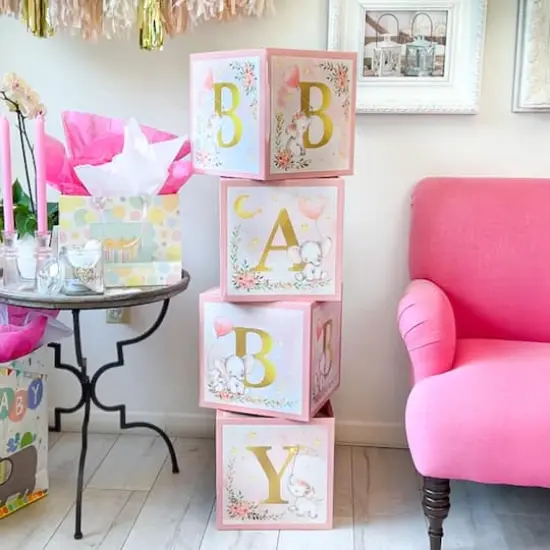 Kate Aspen&reg; Pink Elephant Baby Shower Block Box Set {4}