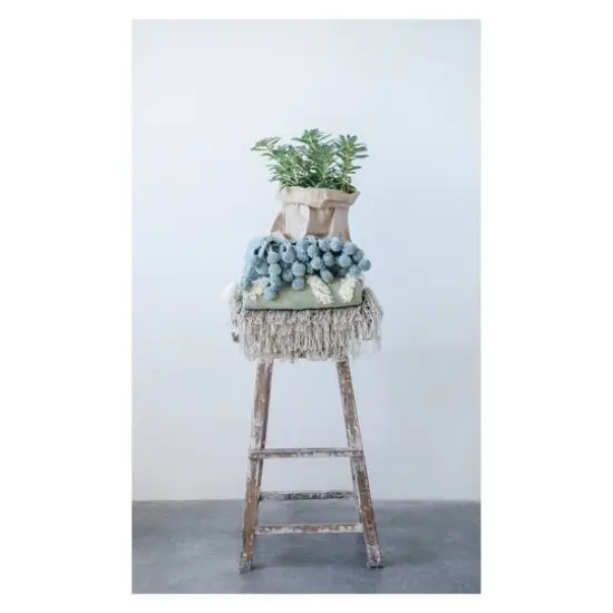 Hello Honey&reg; Blue Cotton Throw with Pom Poms {4}