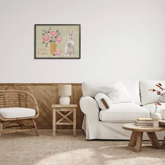 Stupell Industries Happy Easter Bunny Rose Bouquet Framed Giclee Art Black {3}