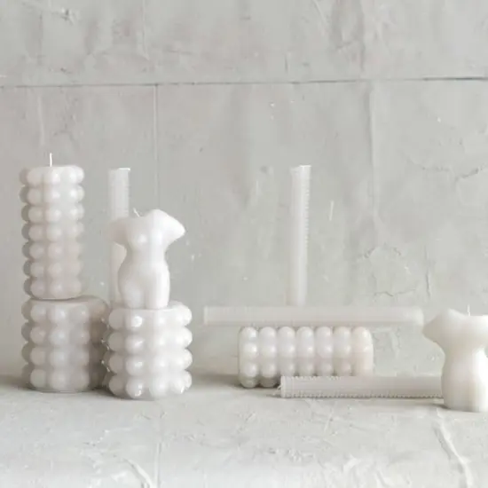 Hello Honey&reg; Unscented Hobnail Pillar Candle Dove Gray {4}