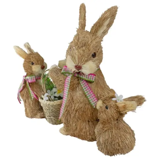 12.5" Sisal Mommy & Baby Bunnies Easter Figure {5}
