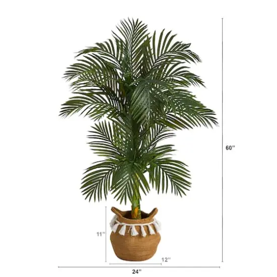 5ft. Artificial Double Stalk Golden Cane Palm Tree with Basket {4}