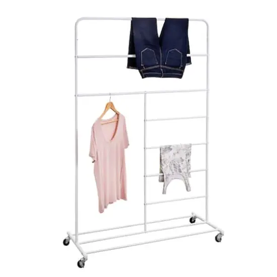 Honey Can Do White Rolling Multi-Section Clothes Drying Rack {1}
