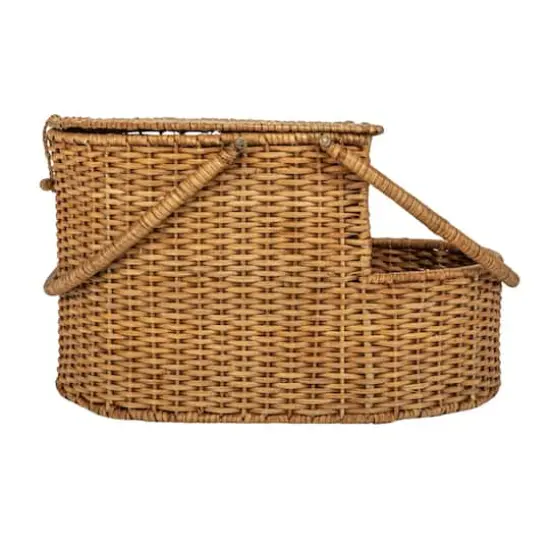 Hello Honey&reg; Natural Oval Wicker Picnic Basket with Open Side Compartment {14}