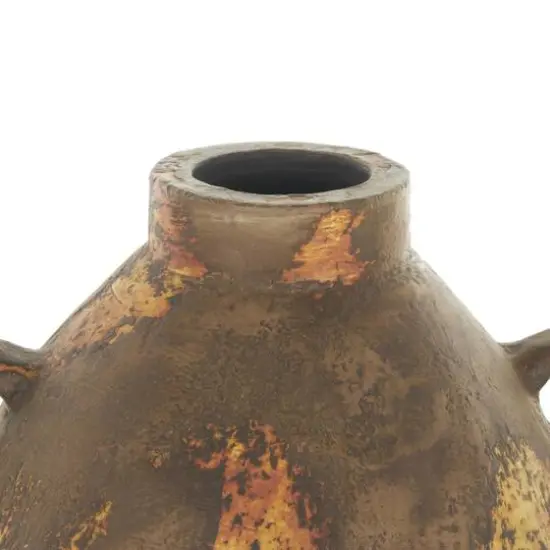 15.25" Brown Ceramic Antique Style Distressed Vase with Grooves & Handles {6}