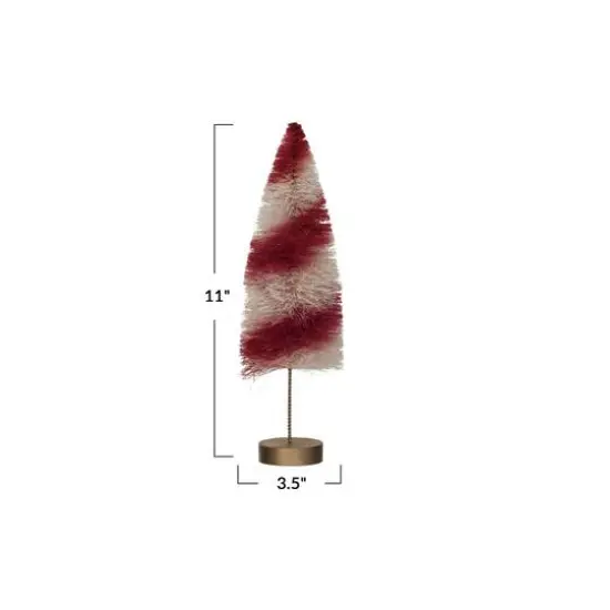 Hello Honey® 11" Red and Cream Striped Sisal Bottle Brush Swirled Tree with Wood Base {5}