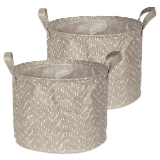 DII&reg; Medium Round Stone & Cream Tribal Chevron PE-Coated Woven Paper Laundry Bin, 2ct.  {1}