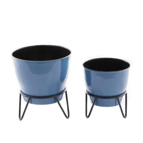 Set of 2 Blue Iron Modern Planter, 11" x 10" x 10" {1}