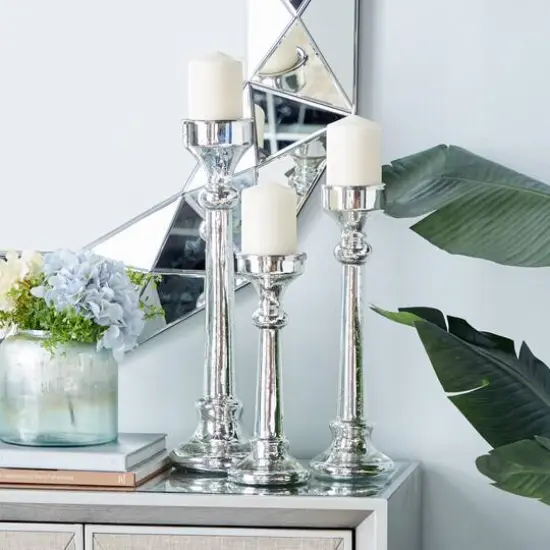 Silver Glass Vintage Candle Holder Set {7}