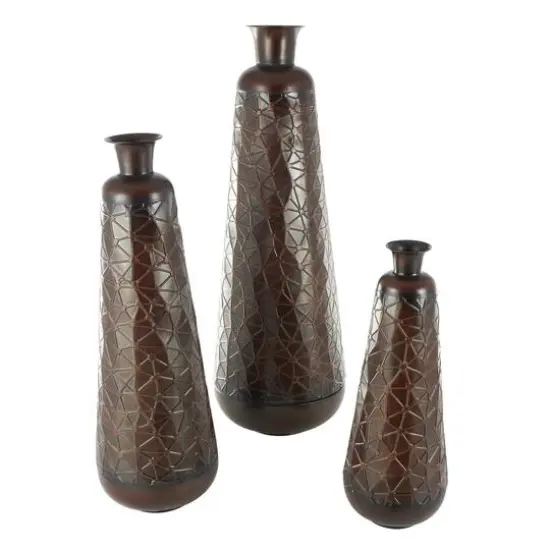Dark Brown Hammered Texture Metal Vase Set {9}
