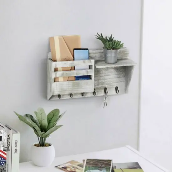NEX&trade; Rustic Gray Wall-Mount Mail & Key Holder with 6 Key Hooks and Shelf {7}