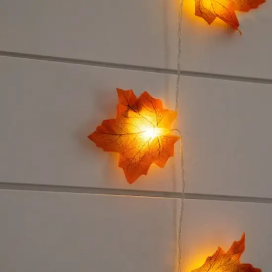 5ft. Pre-Lit Autumn Maple Leaf Artificial Fall Garland with 10 Warm White LED String Lights - Set of 3 {5}