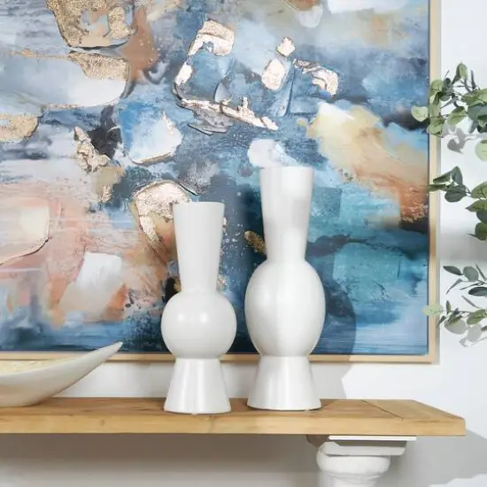 Ceramic Fluted Round Abstract Vase Set White {8}