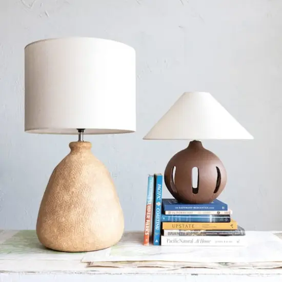 Hello Honey&reg; 16.75" Natural Brown Cut Out Ceramic Table Lamp with Linen Shade {3}