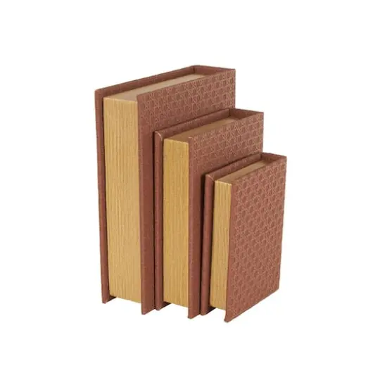 Faux Leather Geometric Woven Grid Book Storage Box Set Copper {7}