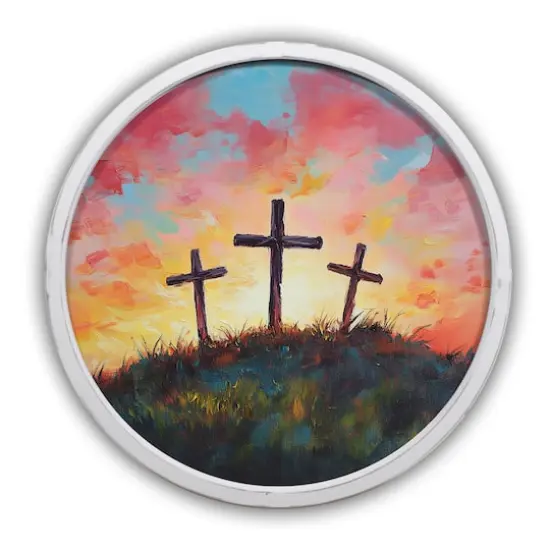 20" Cross Trio Wall Art in Round Frame White {1}
