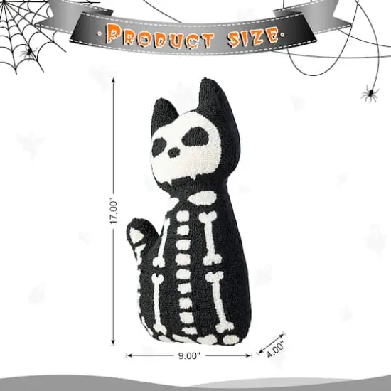 Glitzhome&reg; 18"H Halloween Hooked Skeleton Cat Shaped Pillow {9}