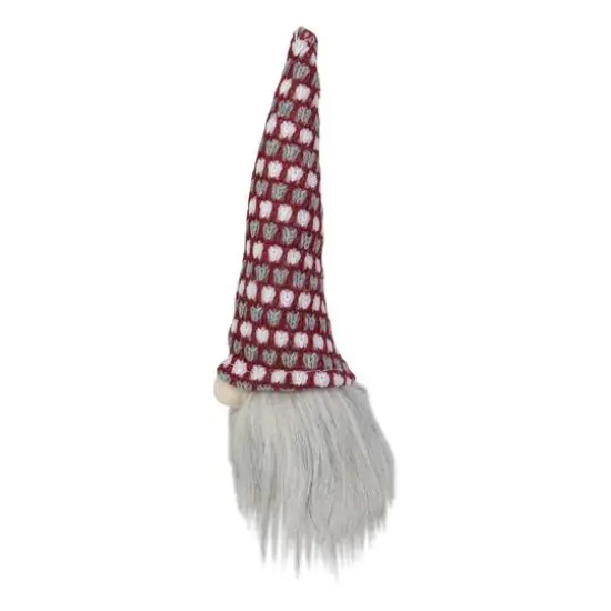 8" Red, White & Gray Knit Gnome Head LED Ornament {3}