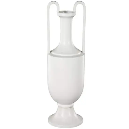 20" White Fluted Urn Shaped Ceramic Vase with Arch Handles {1}