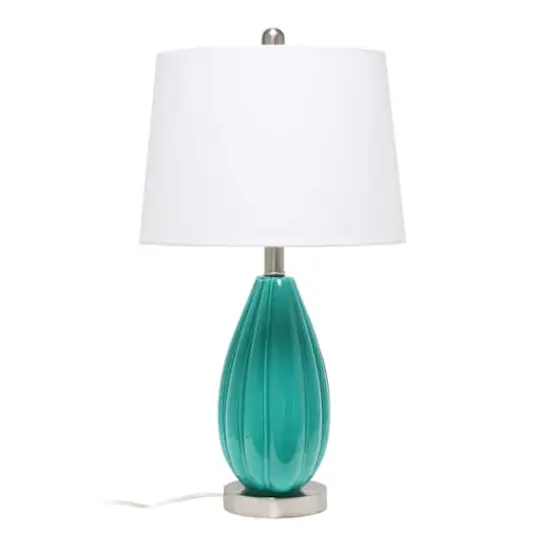 Lalia Home 23" Pleated Table Lamp with White Fabric Shade Teal and White {10}