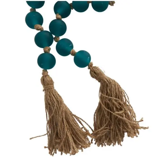 45" Handmade Round Frosted Glass Bead Garland with Tassels & Knotted Jute Dark Teal {7}