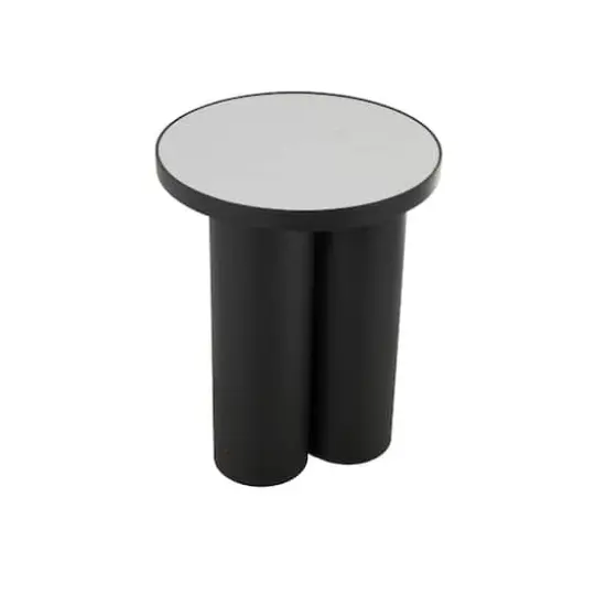 19.75" Black Metal Side End Accent Table with White Marble Tabletop {4}