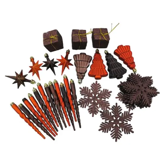 125ct. Chocolate Brown & Burnt Orange Shatterproof 4-Finish Christmas Ornaments {4}