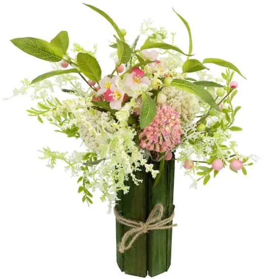 14" Pink & Green Hydrangea & Berry Floral Spring Bouquet {1}