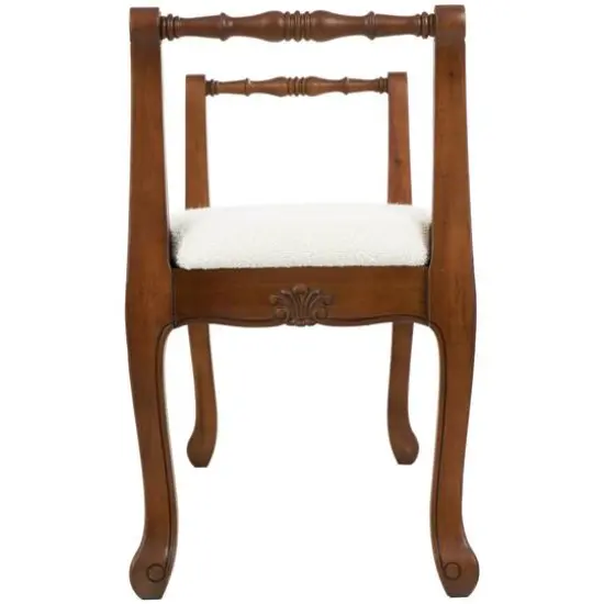 55" Cream Fabric Arm Bench with Brown Traditional Wood Turned Legs {4}