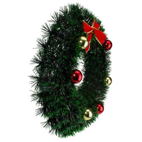 17" Green Tinsel Artificial Christmas Wreath with Bow {5}
