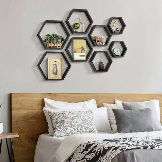 NEX&trade; Hexagon Honeycomb Floating Shelves Set Black {6}