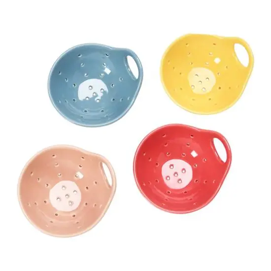 Hello Honey® 5" Rustic Stoneware Fruit Strainer Berry Bowls, 4ct. {5}