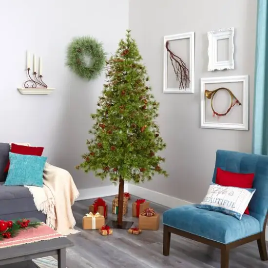 7ft. Pre-Lit Wyoming Alpine Artificial Christmas Tree, Clear LED Lights {6}