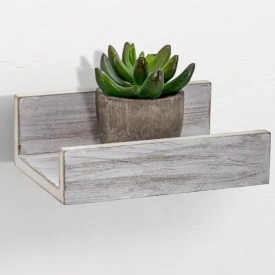 Whitewashed Wood Floating Wall Shelves Set {5}