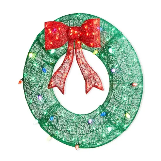 Glitzhome&reg; 3ft. Lighted Christmas 3D Mesh Wreath Outdoor D&eacute;cor {1}