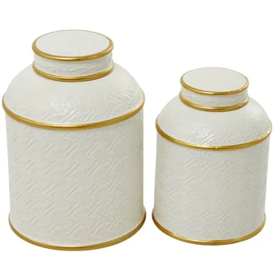 White Ceramic Contemporary Decorative Jar Set {1}