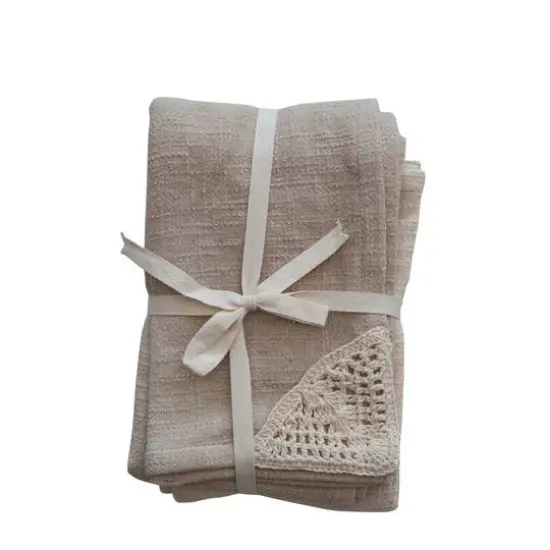 Hello Honey&reg; Natural & Beige Cotton Tea Towels with Woven Macram&eacute; Corners, 2ct. {1}